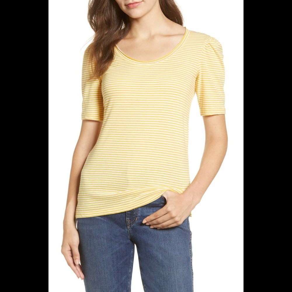 Caslon Melinda top, puff sleeve, stripes, NWOT, 1X